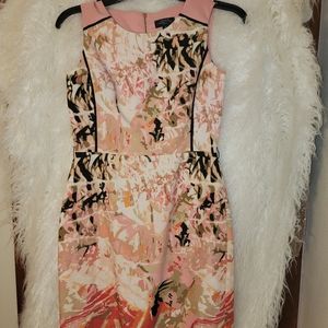 Spring Floral Tahari Back Color Block Dress w/exposed zipper and middle slit